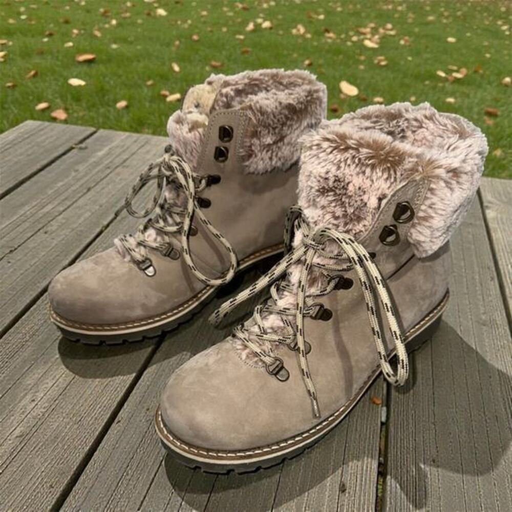 Avellini Made In Portugal Genuine Leather Lace Up Faux Fur Shearling Booties